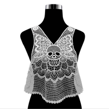 1 pieza de tela de encaje con bordado de Calavera, cuello, ropa, embellecedor, apliques de costura 2024 - compra barato