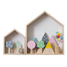 Casa em forma de madeira prateleira decoração do quarto das crianças parede rack de armazenamento rosa flutuante prateleiras menina bedoom casa sala estar decoração 2024 - compre barato