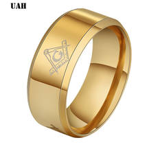 UAH Vintage Black Stainless Steel Men Ring Big  Freemasonry Masonic AG Retro Punk Silver Color Titanium Male Ring Jewelry 2024 - buy cheap