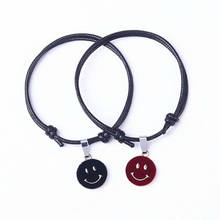 Smiling Face Bracelets Couple Charm Bracelet Black Rope Bracelets For Lovers Students Gifts DIY Handmade Jewelry 2Pcs/Set 2024 - buy cheap