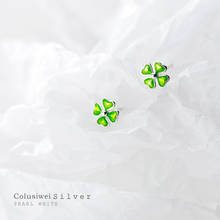 Colusiwei Genuine 925 Sterling Silver Green Enamel Heart-Shaped Clover Plant for Women Stud Earrings Korea style Fine Jewelry 2024 - buy cheap