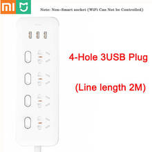 Оригинальный удлинитель Xiaomi Mijia, 4 розетки, 4 отдельных переключателя, 5 В/2,1 А, 3 USB-порта, удлинительные розетки, зарядное устройство, кабель 2 м 2024 - купить недорого