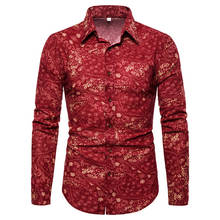 Мужская приталенная рубашка с длинным рукавом, красная винтажная Классическая рубашка из хлопка и льна с цветочным принтом пейсли, 2022 2024 - купить недорого