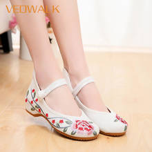 Veowalk Women Floral Embroidery Canvas Ballet Flats Elegant Ladies Casual Shoes Comfortable Chinese Ballerinas 2024 - buy cheap