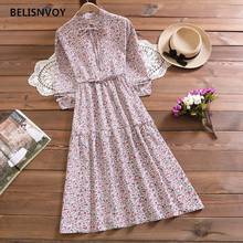 Mori Girl Spring Autumn Women Chiffon Dress Floral Printcasual Elastic-waisted Vintage Vestidos Long Sleeve Korean Sweet Dress 2024 - buy cheap