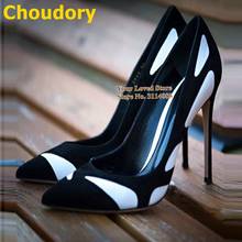 Choudory-zapatos de tacón alto de ante para mujer, calzado de vestir con punta puntiaguda, sin cordones, tacón de aguja, talla 46, para fiesta, Blanco/negro 2024 - compra barato