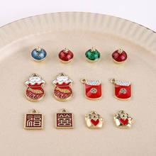 6pcs Chinese Style Vintage Earrings For Women Ladies lucky cat purse palace bell Fuxi text Pendant DIY earring necklace material 2024 - buy cheap