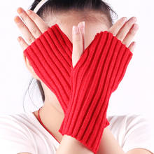 Guantes de medio dedo para mujer, manoplas suaves y cálidas de lana para el brazo, de punto sin dedos, elásticos, acrílicos, Invierno 2024 - compra barato