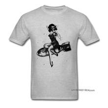 Pin Up Skull Tshirt Men Woman T Shirt Miss Bomb T-shirts Short Sleeve Rife Summer Autumn Tops Tees 100% Cotton Grey Clothes 2024 - buy cheap