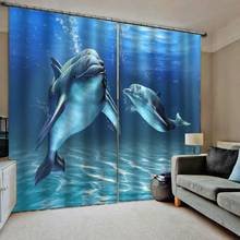 Cortina azul oceano golfinhos cortina 3d apagão para sala crianças quarto 2024 - compre barato