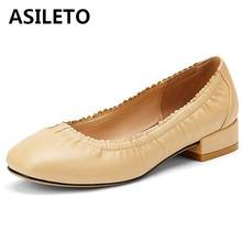 ASILETO Woman Concise Flats shoes Round Toe 3cm Square Heels Microfiber Slip on Folds Large size 33-48 Black Elegant Date S1845 2024 - buy cheap