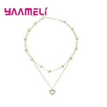 925 Sterling Silver Double Layer Necklace Round Shiny Full Zircon Heart Pendant Necklaces Gift for Girl Fine Jewelry Accessories 2024 - buy cheap