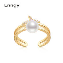 Lnngy 14k ouro enchido anel 7-7.5mm natural cultivado pérola de água doce ajustável estrela do mar anel feminino aniversário jóias finas 2024 - compre barato