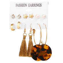 HF JEL 5pairs/set Fashion Acrylic Leopard Stud Earrings For Women Girls Star Rhinestone Tassel Earring Sets Women Xmas Jewelry 2024 - buy cheap