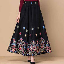 Fairyshely-Falda plisada de cintura alta para otoño e invierno, falda larga roja con bordado Floral de lana Retro, 3XL talla grande, 2020 2024 - compra barato