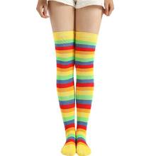 Meias femininas arco-íris, meias listradas, algodão, vários tamanhos, meia comprida acima do joelho 2024 - compre barato