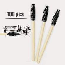 Cepillo de pestañas con mango de bambú negro, aplicador de rímel desechable para extensión de pestañas, 100 unidades 2024 - compra barato