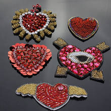 Handmade Beaded Angel Heart Patches Craft Red Heart Badges Brooches Badges for Sew on Applique Shoes Bags Decorated 2024 - buy cheap