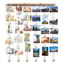 Soporte organizador de fotos familiares de madera, marco de fondo colgante de pared, bricolaje, pantalla de Collage de fotos con 25 Clips 2024 - compra barato
