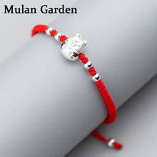 M & g pulseira de prata vermelha para mulheres, bracelete de prata com pingente de gato da sorte, joia artesanal de moda 2024 - compre barato