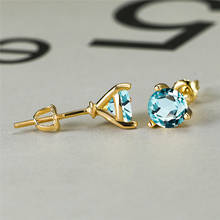 8MM Round Light Blue Zircon Yellow Gold Stud Earrings For Women Engagement Jewelry Rainbow Crystal Bridal Earrings Wedding Gifts 2024 - buy cheap