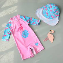 Funfeliz 3D Flamingo Baby Girls Swimwear One Piece Swimsuit for Girl Children Swim Suit Kids Bather matching hat 1T-8T YZ19013 2024 - buy cheap