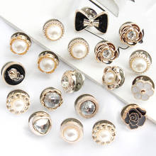 6pcs Button Brooch Set Imitation Pearl Rhinestones Pin Coat Clothes Accessories Gift Prevent Exposure Brooches For Women Garment 2024 - buy cheap