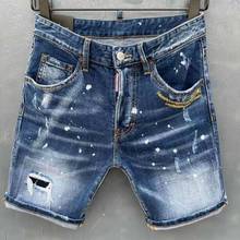 Jeans Italian Men's Straight Denim Shorts Blue Paint Slim Jeans Shorts D026 2024 - buy cheap