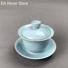 150ml cerâmica chinesa ru estufa esmalte azul gaiwan casa gracked glaze chá tureen artesanal personalizado teaware chá suprimentos 2024 - compre barato