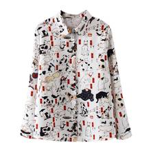Blusa feminina vintage, blusa da moda para mulheres com gola de manga comprida, blusa solta com estampa de desenho animado 2024 - compre barato