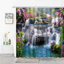 Floresta cachoeira paisagem cenário safflower folhas verdes cortinas de chuveiro cortina para banhos poliéster tela da banheira decoração casa 2024 - compre barato