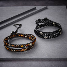 Genuine Leather Bracelet Bangle Skull Cuff Rope for Women Natural Tiger Eyes Agat Braided 2 Layers Stone Bracelets Jewelry B452 2024 - buy cheap