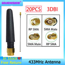 20 piezas de antena de 433 MHz 2 5dbi conector macho SMA, 433 mhz antena impermeable direccional antenne + 21cm RP-SMA/u FL Cable Pigtail 2024 - compra barato