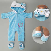 Fits  Baby Doll Coat Cartoon Blue Kitty Hoodie Set for 40cm  Baby Dolls Clothes Fur Outfit for Toys Wear 2024 - buy cheap