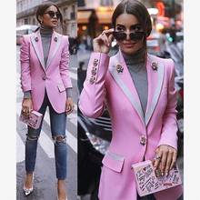Latest Street Fashion 2019 Ladies Long Sleeve Designer Blazer Floral Lined Pink Button Jacket Jacket 2024 - buy cheap