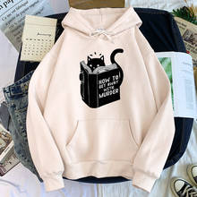 Hoodie Black Cat Reading Book How To Get Away With Murder Sweatshirt For Male Harajuku Clothing Warm Oversized Tracksuit Men 2024 - buy cheap