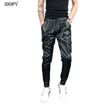 Idopy-pantalones de piel sintética para hombre, pantalón de estilo coreano Hip Hop, con cordón ajustable, cintura elástica, para correr, Otoño e Invierno 2024 - compra barato