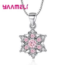 Joyería de plata de ley 925 para mujer, Collar con colgante de circonita cúbica blanca/rosa, regalo de vacaciones de copo de nieve, boda, oferta barata 2024 - compra barato