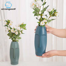Strongwell-jarrón de flores de plástico y cerámica de imitación para decoración del hogar, jarrones de flores secas, regalos 2024 - compra barato