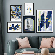 Scandinavian Wall Art Print Golden Blue Abstract Shape Poster Statue Room Decorative Picture Nordic Canvas Painting Home Decor 2024 - buy cheap