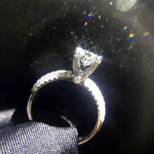 Anel de noivado resistente de moissanite 18k au750 ouro branco 1ct, corte redondo df, anel de aniversário, anel de moissanite para mulheres 2024 - compre barato
