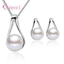 New Arrival 925 Sterling Silver Pendant Necklace Hoop Earrings Jewelry Set For Women Party Trendy Style Pearls Design 2024 - buy cheap