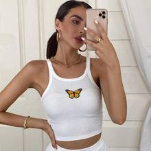 Summer Vest Tank Pure Color Halter Crop Tops Casual Sexy Butterfly Embroidered Short Slim Sleeveless White Tops 2024 - buy cheap