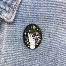 Cartoon Creative Fun Round Universe Starry Sky Planet Butterfly Hand Enamel Brooch Alloy Badge Pin Accessories Woman Jewelry 2024 - buy cheap