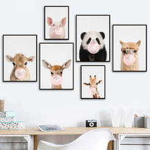 Pintura de tela infantil, poster alpaca, porco de cervo, panda, girafa, bolha, arte para parede, pôster e impressões nórdicas, decoração de quarto de bebê 2024 - compre barato