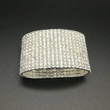 Pulsera de boda con diamantes de imitación para mujer, brazalete ancho con piedras plateadas y doradas, 12 filas 2024 - compra barato