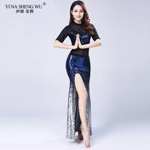 Sexy Women New Belly Dance Sequin Set New Oriental Dance Dance Competition Costume Top+Skirt 2pcs 2 Colors For Women New 2024 - buy cheap