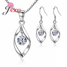 New Brand Korean Women 925 Sterling Silver Necklaces Earrings Sets Cubic Zirconia Ear Rings Pendant Necklaces Bridal Jewelry 2024 - buy cheap
