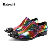 Batzuzhi sapatos masculinos de couro, calçados de luxo feito a mão na cor de rock e ponta de ferro para festa e casamento, sapatos para homens 2024 - compre barato