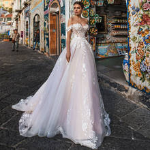 Gorgeous Sweetheart Wedding Dress 2021 A-Line Off The Shoulder Lace Appliques Backless Tulle Vintage Bridal Gown Sweep Train 2024 - buy cheap